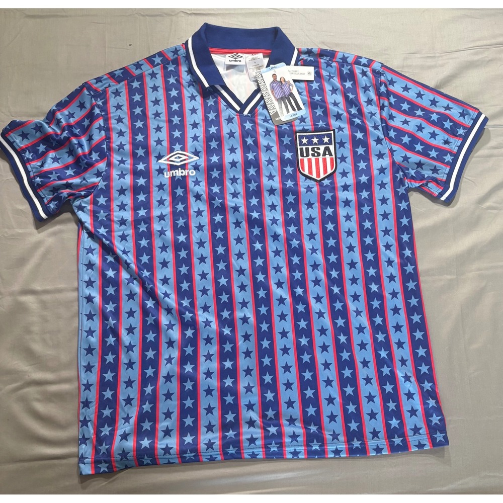 Umbro USA Soccer Jersey Mens Large Blue Red Stars Stripes United States NWT
